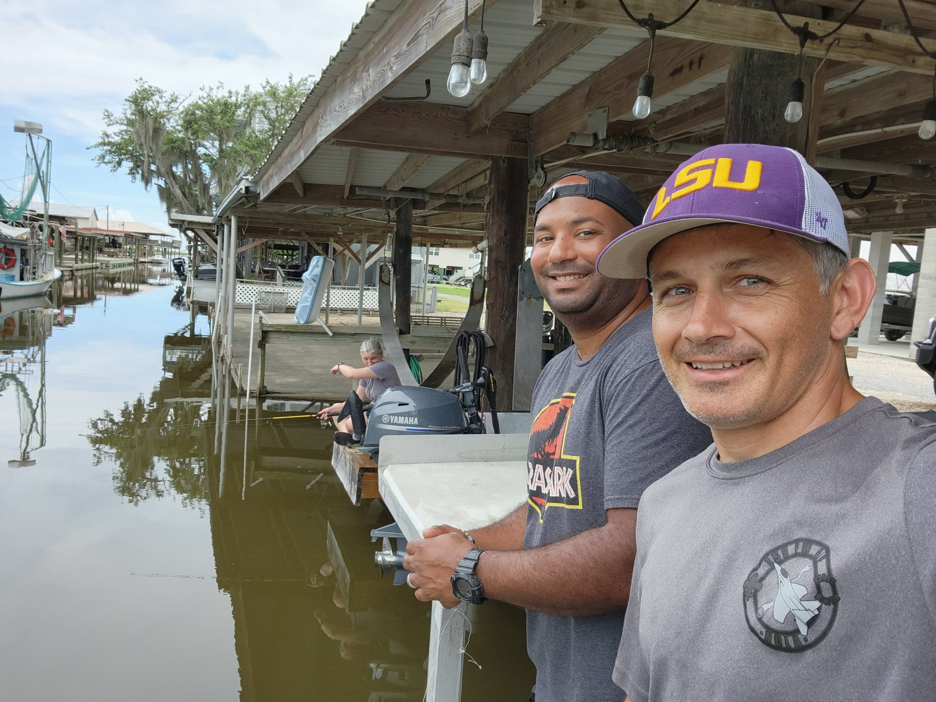 Two BFF members catching up at the marina after a day out on the water