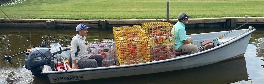 Uncle John's Campagna Skiff on its first crabbing trip with BFF